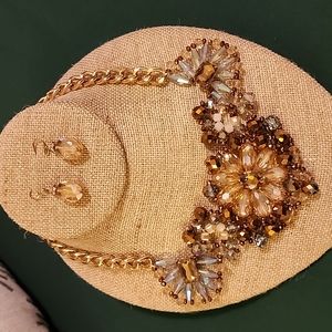 Charming Charlie Statement Necklace Crystals and Earrings